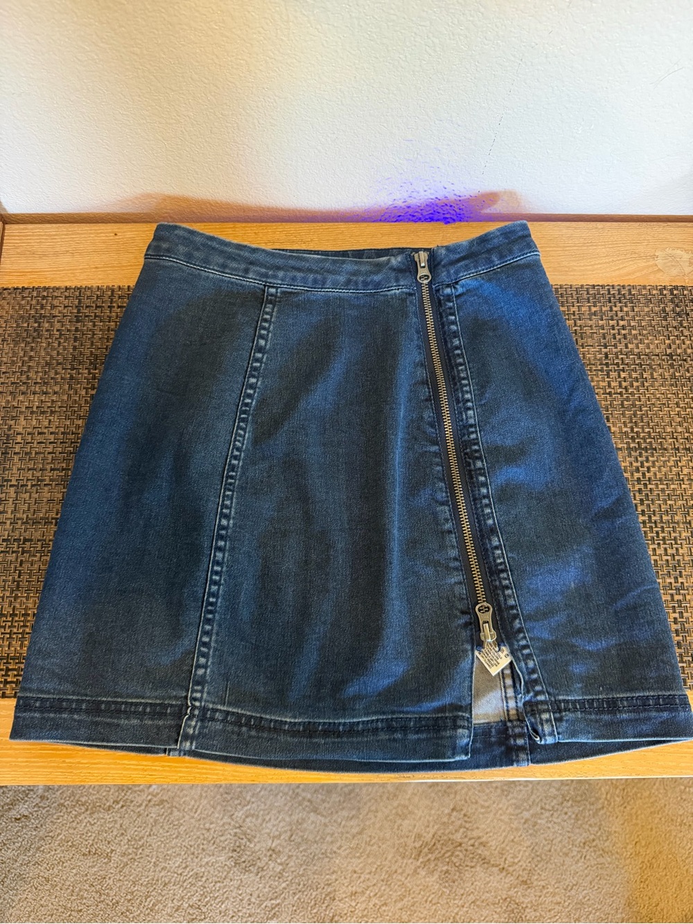 Free People Dark Blue Denim Zip-Front Mini Skirt